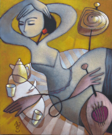 Peinture intitulée "salon jaune" par Michel Moreau (MORO), Œuvre d'art originale, Acrylique