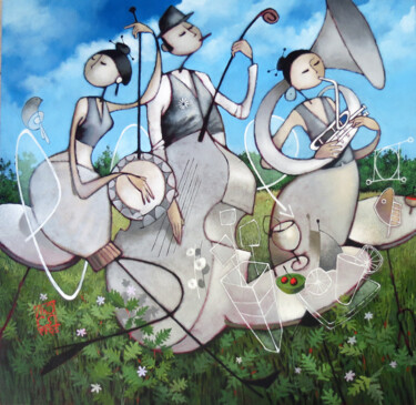 Peinture intitulée "jazz-band-cerise-80…" par Michel Moreau (MORO), Œuvre d'art originale, Acrylique