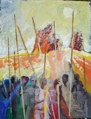 Schilderij getiteld "AFRIK DOGONS III" door Michel Moskovtchenko, Origineel Kunstwerk, Olie