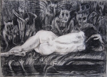 Drawing titled "INCONSCIENTE" by Michel Moskovtchenko, Original Artwork, Charcoal