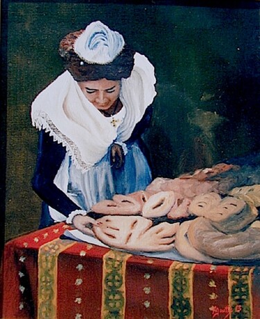 Painting titled "LA MARCHANDE" by Michel Moutte, Original Artwork, Oil