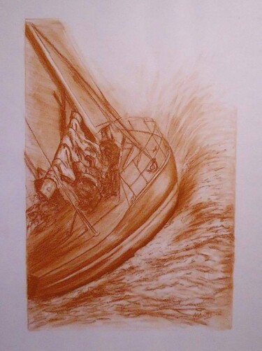 Peinture intitulée "coup de vent" par Michel Moutte, Œuvre d'art originale, Conté