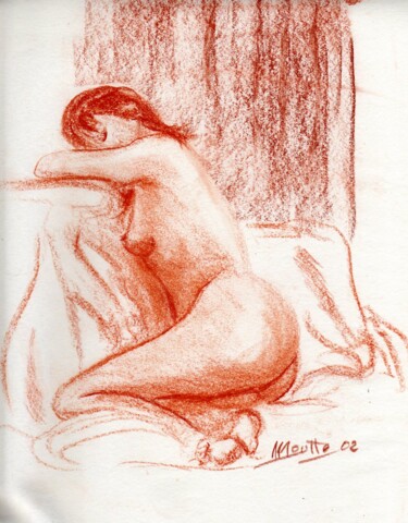 Drawing titled "nu sanguine" by Michel Moutte, Original Artwork, Pencil