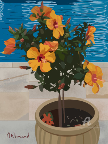 Digital Arts titled "2021-01-12 hibiscus" by Michel Normand, Original Artwork, Digital Painting