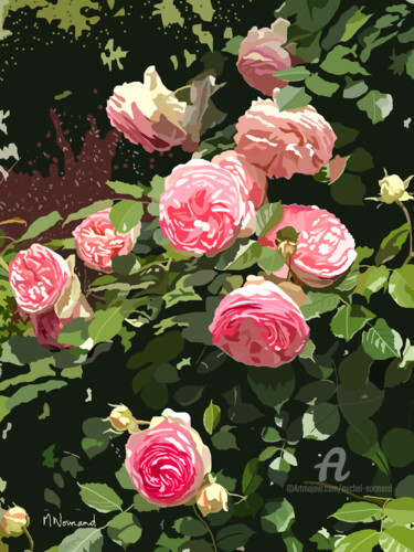 Digital Arts titled "2021-06-01  roses a…" by Michel Normand, Original Artwork, Digital Painting