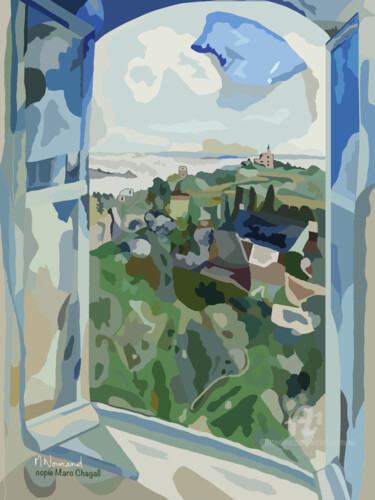 copie Marc Chagall-vue de la fenêtre sur l'ile de Bréhat Digital Arts titled "copie Marc Chagall-…" by Michel Normand, Original Artwork, Digital Painting