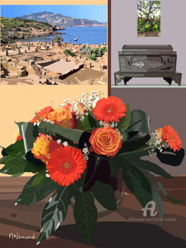 Digital Arts titled "2022-11-24  Bouquet…" by Michel Normand, Original Artwork, Digital Painting Mounted on artwork_cat.