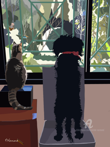 Digital Arts titled "2023-02-01  Les cur…" by Michel Normand, Original Artwork, Digital Painting Mounted on artwork_cat.