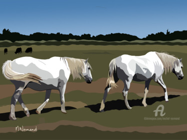 2023-03-01 Chevaux de Camargue Arts numériques intitulée "2023-03-01 Chevaux…" par Michel Normand, Œuvre d'art originale, Peinture numérique