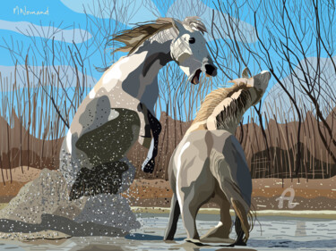 Grafika cyfrowa / sztuka generowana cyfrowo zatytułowany „2023-12-31 chevaux…” autorstwa Michel Normand, Oryginalna praca, M…