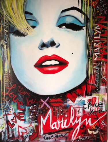 Painting titled "MARILYN MONROE LOVE" by Michel Pawlak, Original Artwork, Acrylic Mounted on Wood Stretcher frame