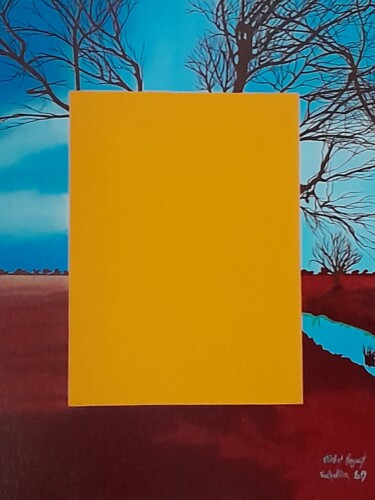 Schilderij getiteld "carré jaune" door Michel Pezeril, Origineel Kunstwerk, Olie Gemonteerd op Frame voor houten brancard