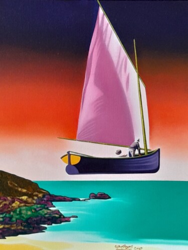 Peinture intitulée "la barque ailée" par Michel Pezeril, Œuvre d'art originale, Huile Monté sur Châssis en bois