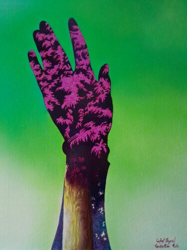 Картина под названием "arbre main" - Michel Pezeril, Подлинное произведение искусства, Масло Установлен на Деревянная рама д…