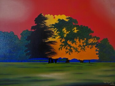 Pintura titulada "forêt rouge" por Michel Pezeril, Obra de arte original, Oleo