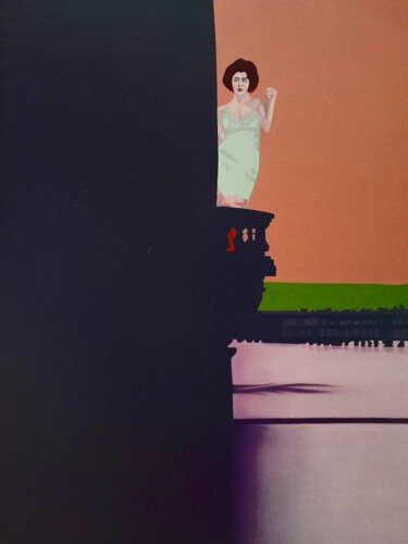 Peinture intitulée "Femme au balcon" par Michel Pezeril, Œuvre d'art originale, Huile Monté sur Châssis en bois
