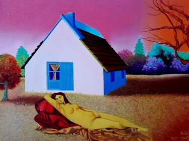 Pintura intitulada "La belle endormie" por Michel Pezeril, Obras de arte originais, Óleo Montado em Armação em madeira