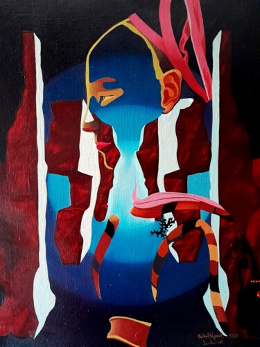 Schilderij getiteld "Profil de femme dan…" door Michel Pezeril, Origineel Kunstwerk, Olie Gemonteerd op Frame voor houten br…