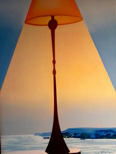 Peinture intitulée "Lampe-phare" par Michel Pezeril, Œuvre d'art originale, Huile Monté sur Châssis en bois
