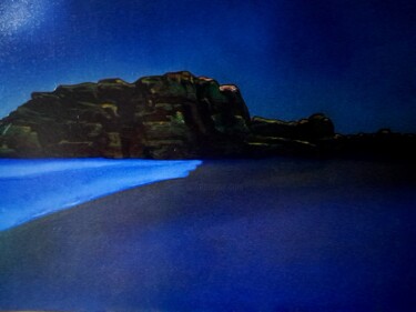 Peinture intitulée "La plage la nuit" par Michel Pezeril, Œuvre d'art originale, Huile Monté sur Châssis en bois