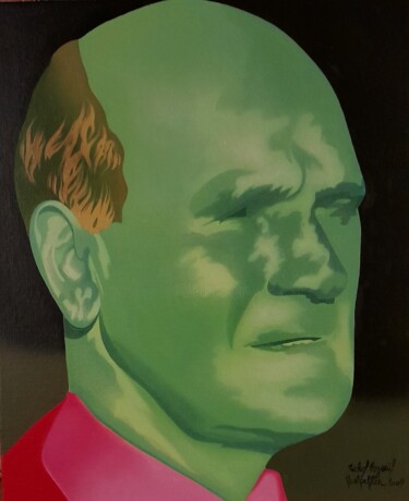 Painting titled "l'homme vert à la c…" by Michel Pezeril, Original Artwork, Oil Mounted on Wood Stretcher frame