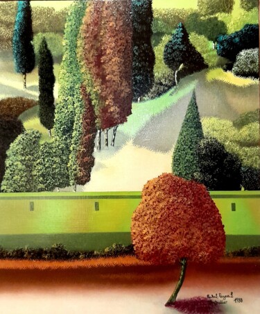 Malerei mit dem Titel "Paysage d'Ardèche" von Michel Pezeril, Original-Kunstwerk, Öl Auf Keilrahmen aus Holz montiert