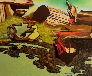 Картина под названием "En forêt" - Michel Pezeril, Подлинное произведение искусства, Масло Установлен на Деревянная рама для…