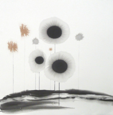 Peinture intitulée "Flower" par Michel Pinosa, Œuvre d'art originale, Encre