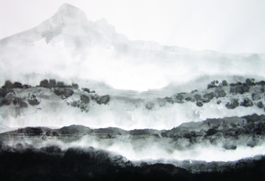 Peinture intitulée "montagne" par Michel Pinosa, Œuvre d'art originale, Encre