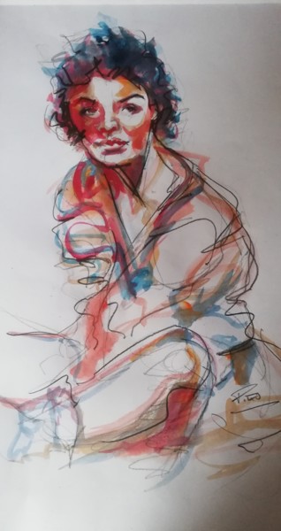 Painting titled "Irene artistsupport…" by Michel Pitxu, Original Artwork, Watercolor