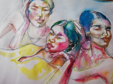 Картина под названием "trio 2" - Michel Pitxu, Подлинное произведение искусства, Акварель