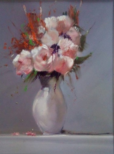 Painting titled "Ambiance florale" by Michel Pomat, Original Artwork, Oil
