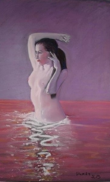 Peinture intitulée "Femme au bain" par Michel Pomat, Œuvre d'art originale, Pastel