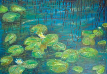 Painting titled "Nénuphar 3" by Michel Poujol, Original Artwork, Oil