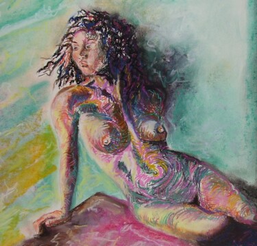 Malerei mit dem Titel "femme 1" von Michel Poujol, Original-Kunstwerk, Pastell