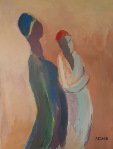 Peinture intitulée "Couple africain" par Michel Rajchenbach, Œuvre d'art originale, Acrylique