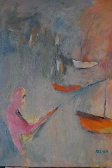 Malerei mit dem Titel "pêcheur à la ligne" von Michel Rajchenbach, Original-Kunstwerk, Acryl