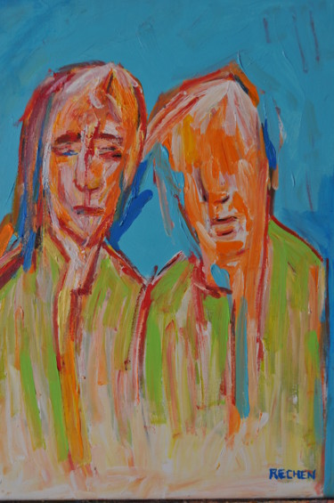 Painting titled "deux hommes" by Michel Rajchenbach, Original Artwork, Oil