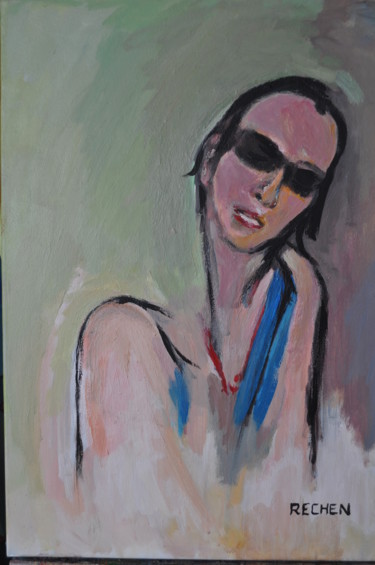 Painting titled "la femme aux lunett…" by Michel Rajchenbach, Original Artwork, Acrylic