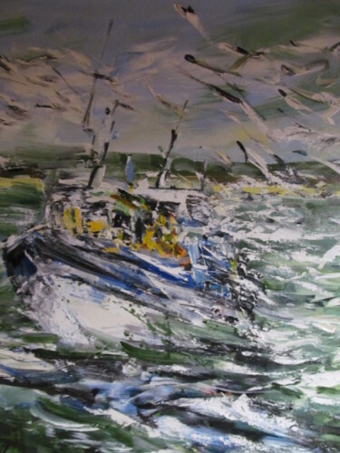 Painting titled "retour du chalutier" by Michel Rouillard, Original Artwork