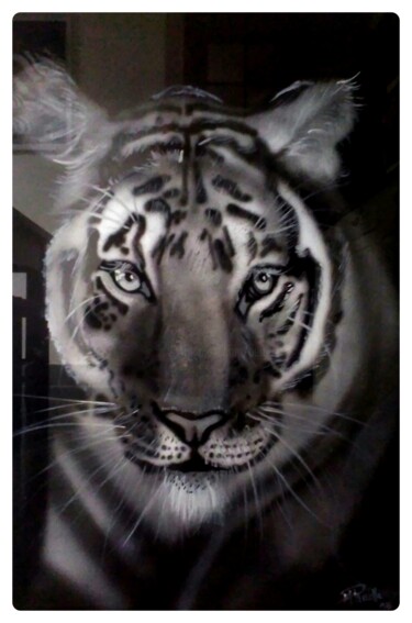 Painting titled "Tigre" by Michel Ruelle (Aéro), Original Artwork, Airbrush