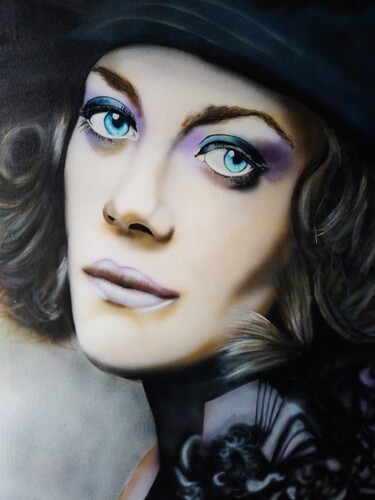Painting titled "Marion Cotillard" by Michel Ruelle (Aéro), Original Artwork, Acrylic Mounted on Wood Stretcher frame