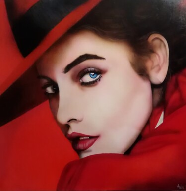 Painting titled "Femme en chapeau" by Michel Ruelle (Aéro), Original Artwork, Acrylic Mounted on Wood Stretcher frame
