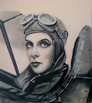 Malerei mit dem Titel "Femme pilote" von Michel Ruelle (Aéro), Original-Kunstwerk, Acryl Auf Keilrahmen aus Holz montiert