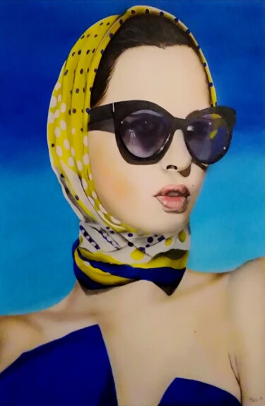 Pintura intitulada "Femme au foulard" por Michel Ruelle (Aéro), Obras de arte originais, Acrílico Montado em Armação em made…
