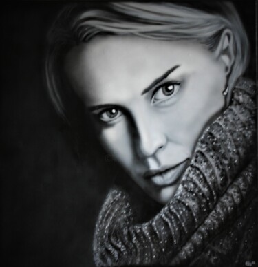 Painting titled "Charlize" by Michel Ruelle (Aéro), Original Artwork, Acrylic Mounted on Wood Stretcher frame
