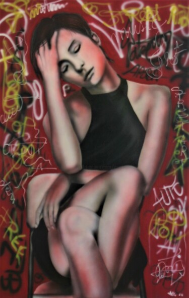 Painting titled "Fatigue" by Michel Ruelle (Aéro), Original Artwork, Acrylic Mounted on Wood Stretcher frame