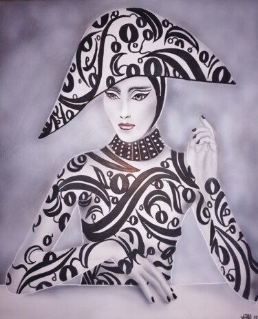 Painting titled "Arlequine" by Michel Ruelle (Aéro), Original Artwork, Acrylic Mounted on Wood Stretcher frame
