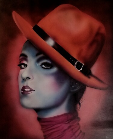 Painting titled "Femme au chapeau" by Michel Ruelle (Aéro), Original Artwork, Acrylic Mounted on Wood Stretcher frame