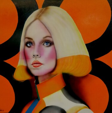 Painting titled "Popgirl2" by Michel Ruelle (Aéro), Original Artwork, Acrylic Mounted on Wood Stretcher frame